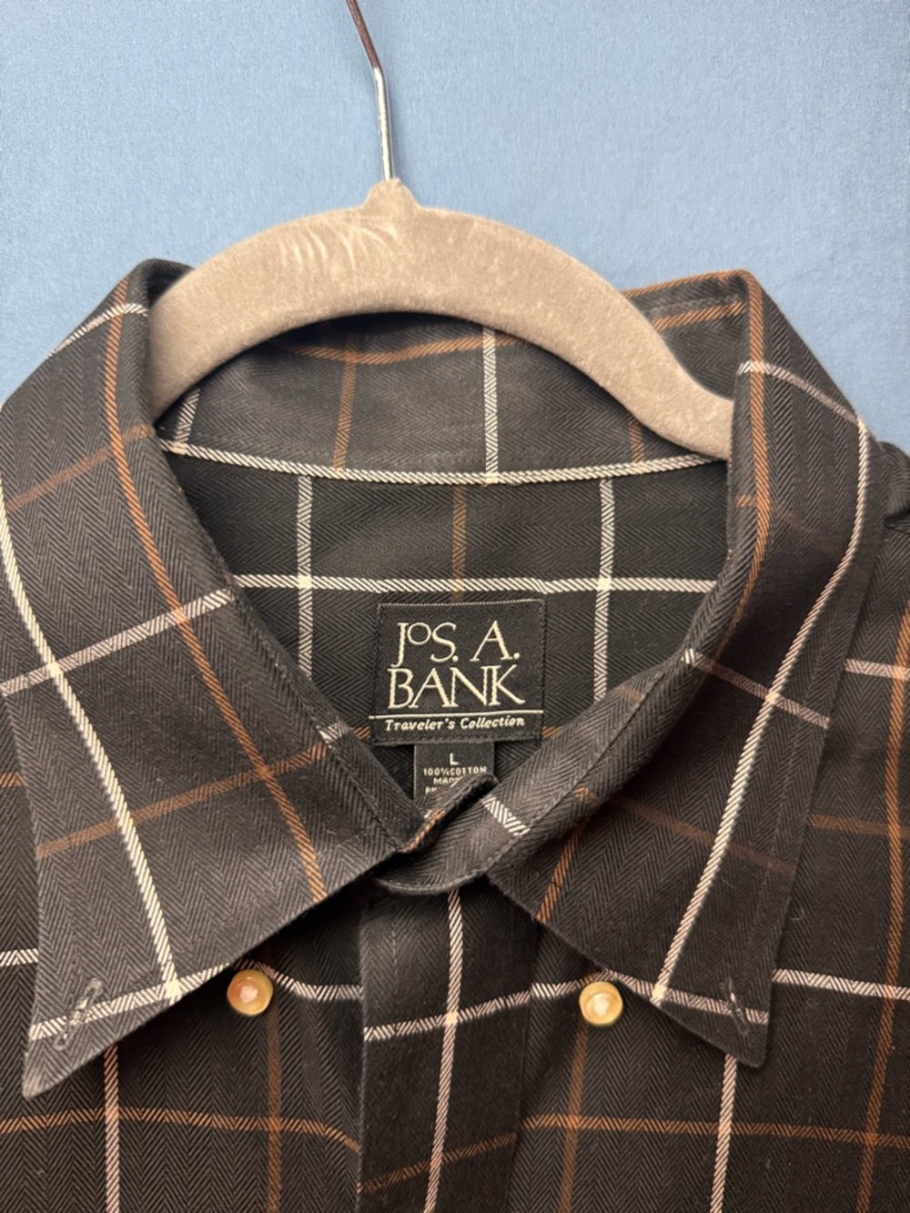 Jos. A. Bank Traveler's Collection Men’s Black Plaid Button-Down Shirt